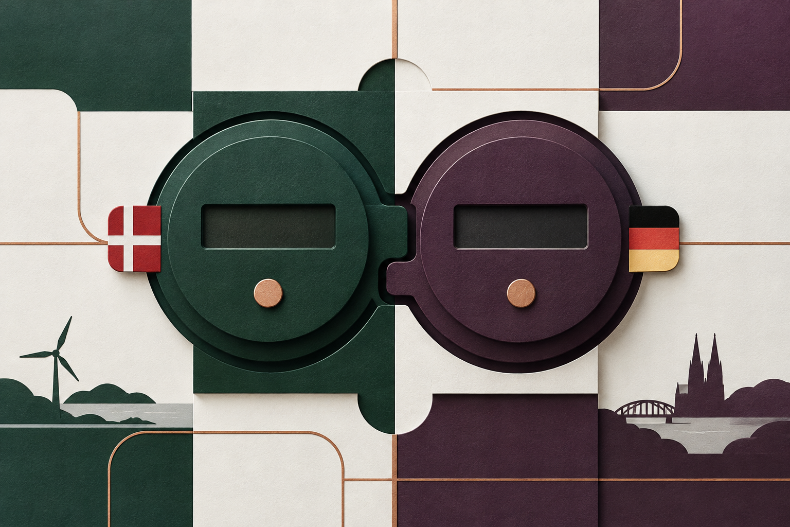Two meter faces join in a conceptual illustration of Kamstrup and eBZ